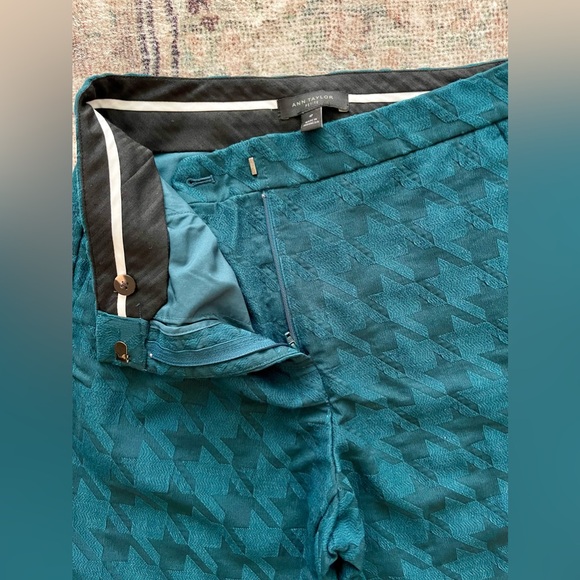 Ann Taylor Teal High Waist Houndstooth Straight Leg Dress Pants Size 4 Petite - Picture 5 of 8
